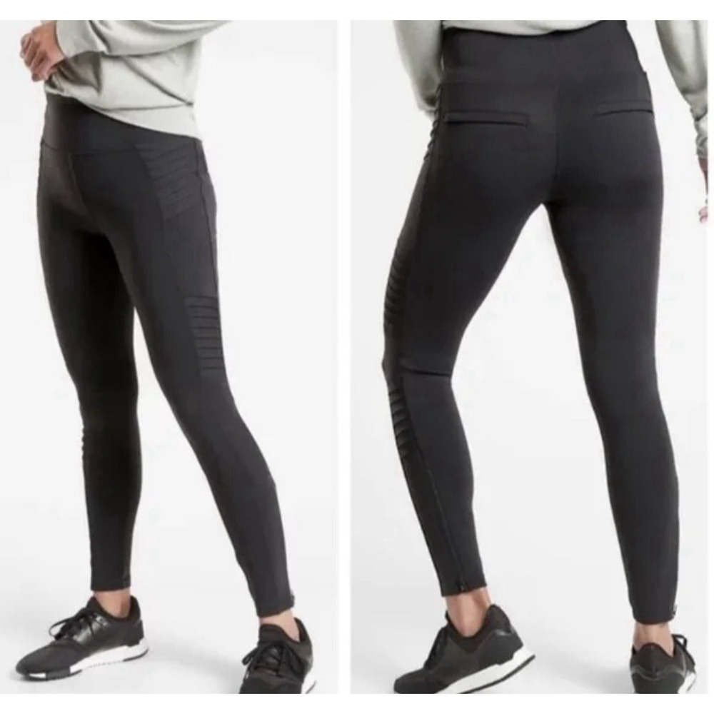 Athleta Legging Delancey Moto Tight Women Size Small Black Zipper Ankles Biker